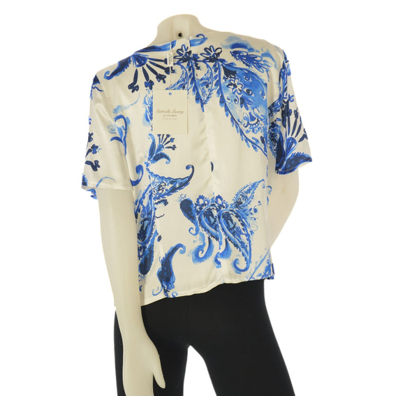 BLUSA DONNA MANICA CORTA EFFETTO SETA LEGGERA FANTASIA  GABRIELLA LUXURY ART. 49 CIELOT-ONICE858