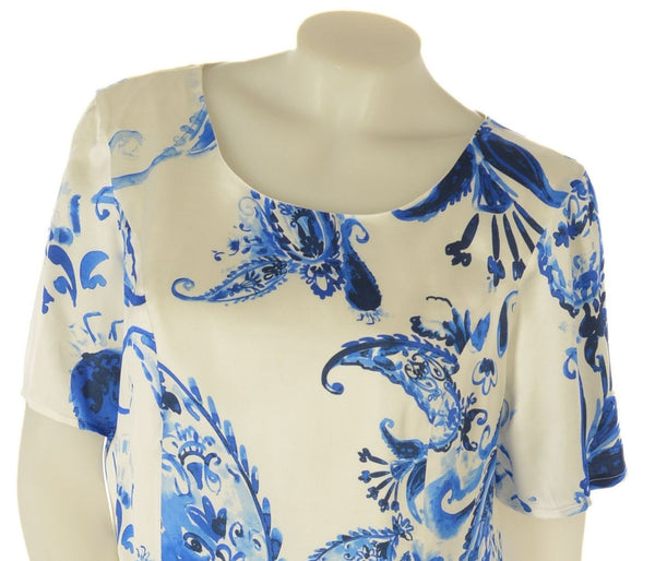 BLUSA DONNA MANICA CORTA EFFETTO SETA LEGGERA FANTASIA  GABRIELLA LUXURY ART. 49 CIELOT-ONICE858