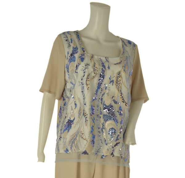 COMPLETO TRE PEZZI DONNA TAGLIE OVER  GIACCA BLUSA PANTALONE ELEGANTE GABRIELLA ART. 49 DESIA LUX43