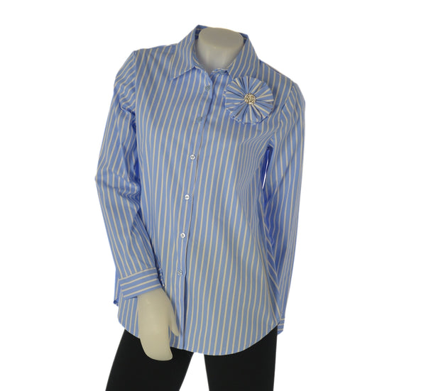 CAMICIA DONNA MYASTREET MANICHE LUNGHE A RIGHE SFONDO PIEGA SPILLA  ART. MA2505-90