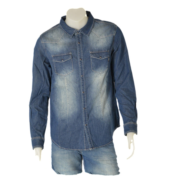 CAMICIA UOMO JEANS BOTTONI TASCHE POLSINI STONDATA MARCA DATCH ART. DM3282