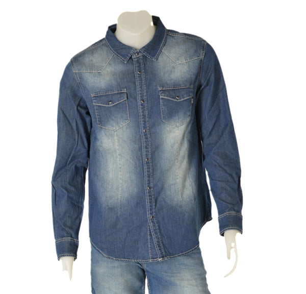 CAMICIA UOMO JEANS BOTTONI TASCHE POLSINI STONDATA MARCA DATCH ART. DM3282