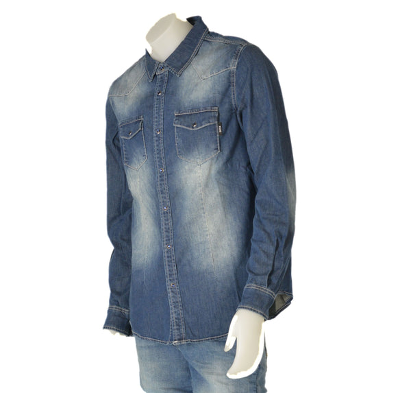 CAMICIA UOMO JEANS BOTTONI TASCHE POLSINI STONDATA MARCA DATCH ART. DM3282