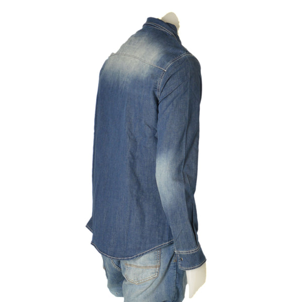 CAMICIA UOMO JEANS BOTTONI TASCHE POLSINI STONDATA MARCA DATCH ART. DM3282