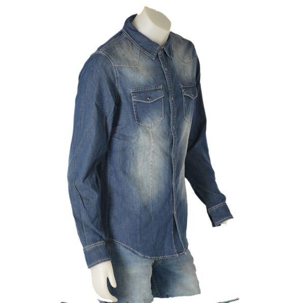 CAMICIA UOMO JEANS BOTTONI TASCHE POLSINI STONDATA MARCA DATCH ART. DM3282