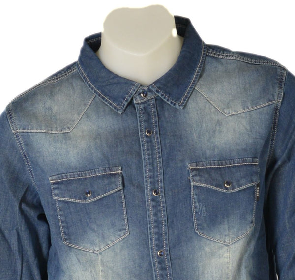 CAMICIA UOMO JEANS BOTTONI TASCHE POLSINI STONDATA MARCA DATCH ART. DM3282