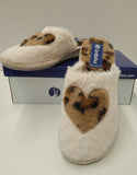 PANTOFOLA CIABATTA DONNA FLUFFY CALDA MORBIDA CUORE LEOPARDATO INBLU ART.LB100