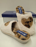 PANTOFOLA CIABATTA DONNA FLUFFY CALDA MORBIDA CUORE LEOPARDATO INBLU ART.LB100