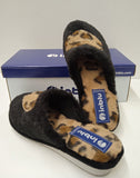 PANTOFOLA CIABATTA DONNA FLUFFY CALDA MORBIDA CUORE LEOPARDATO INBLU ART.LB100