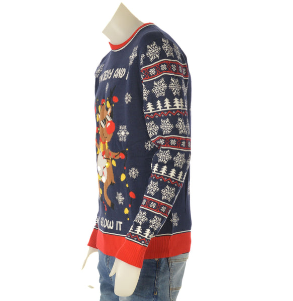 MAGLIONE UOMO ACRILICO GIROCOLLO POLSINI FASCIA LUCI NATALIZIO MARCA JULE ART.22LED6